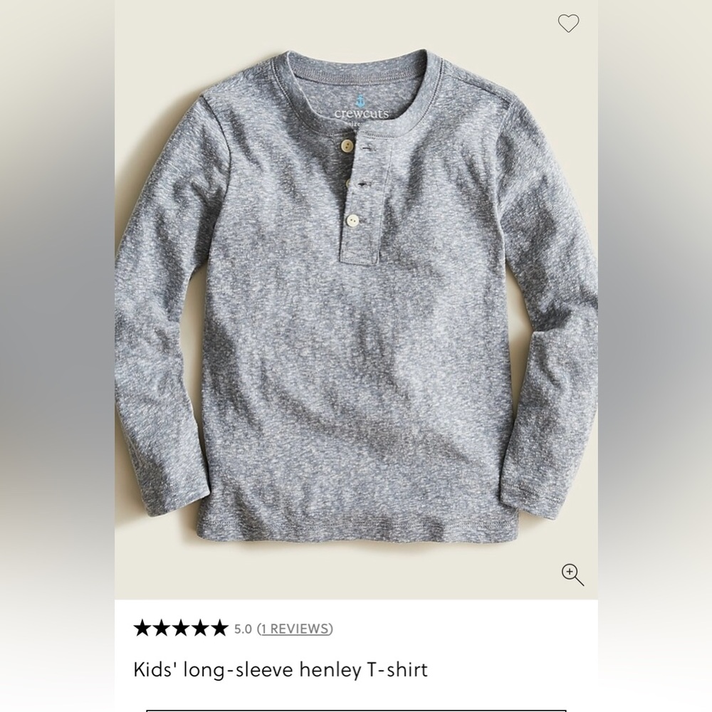 Crewcuts Boys Sx XL Gray Long Sleeve Henley Shirt NWT